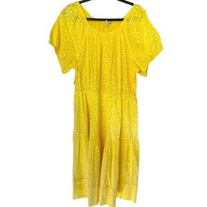 FREE Assembly Womens Peasant Sundress Size XL Yellow White Lined Maxi Dress